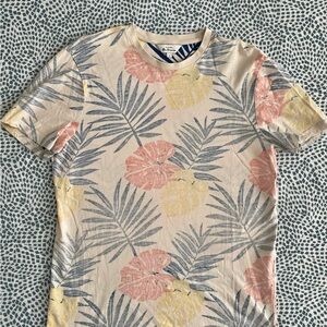 Ben Sherman Cream Tropical Crew Neck Tee Blue, Pink & Yellow Print Medium
